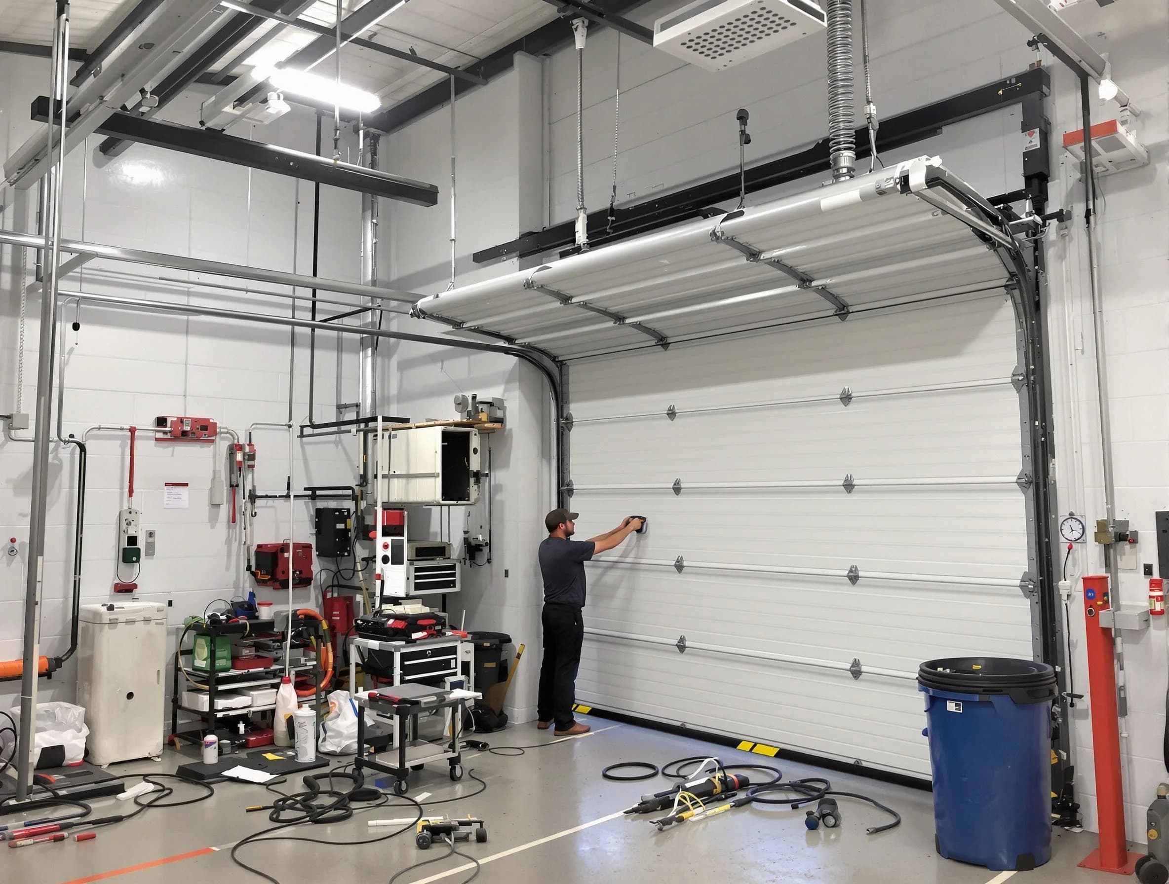 South Jordan Garage Door Repair certified technician performing commercial door repair at a South Jordan business facility