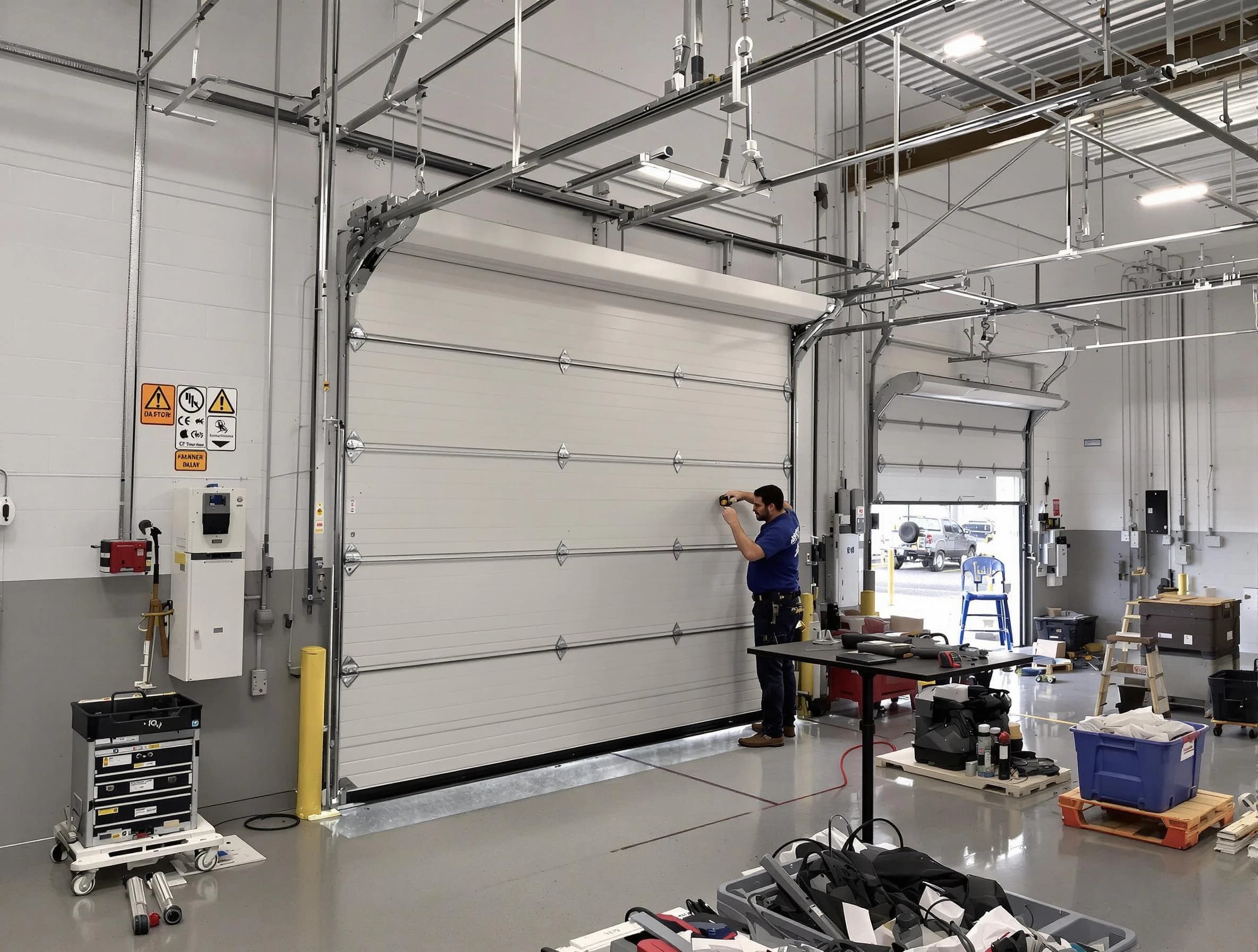 Commercial garage door repair being performed by South Jordan Garage Door Repair expert in South Jordan