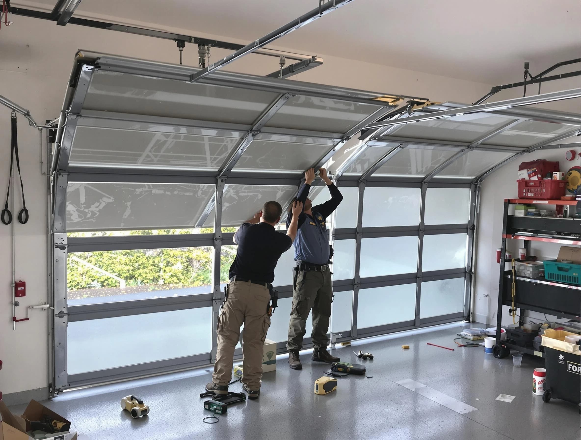 South Jordan Garage Door Repair expert performing precise panel replacement on South Jordan garage door