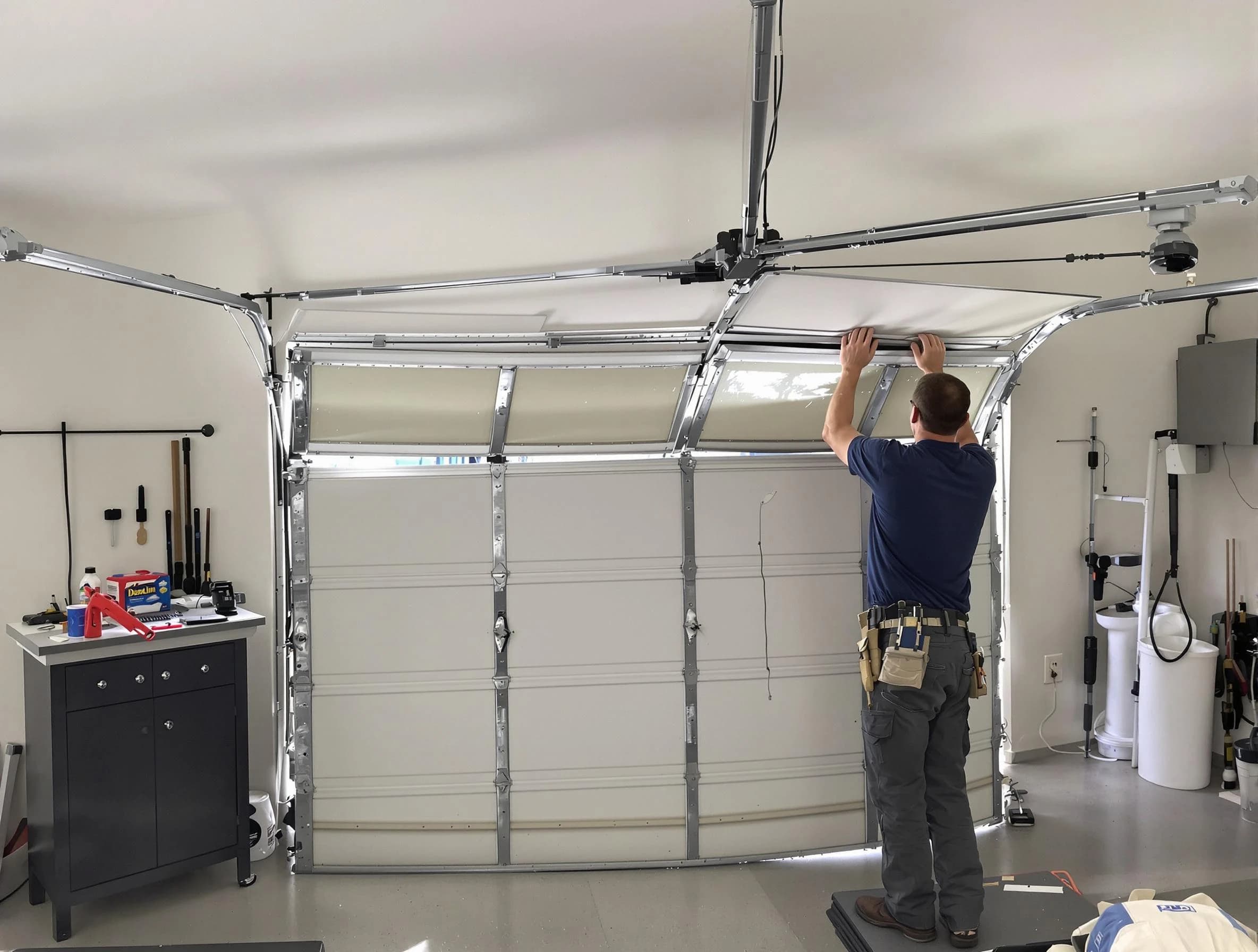 South Jordan Garage Door Repair specialist performing precise section replacement on South Jordan garage door