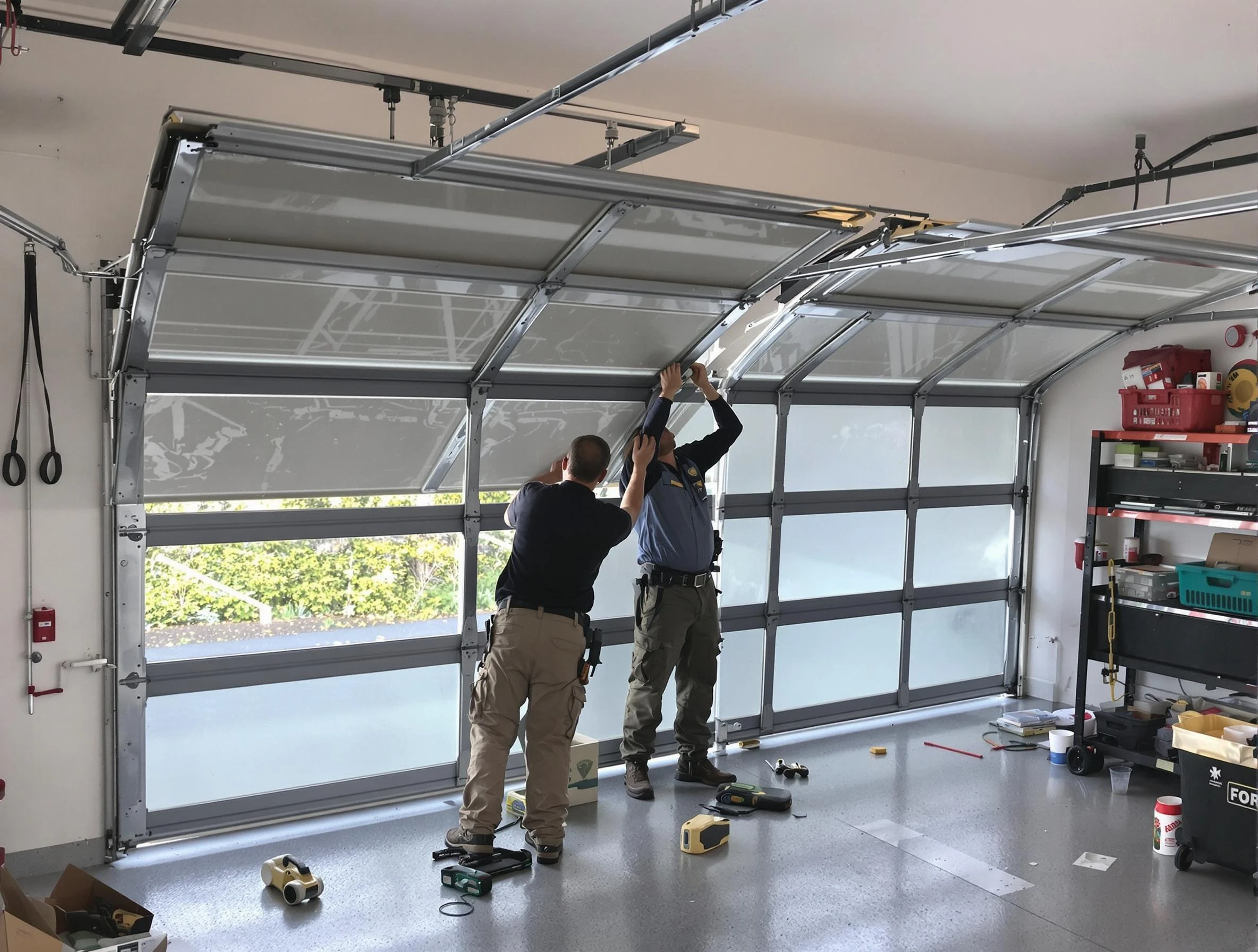 South Jordan Garage Door Repair expert performing precise panel replacement on South Jordan garage door