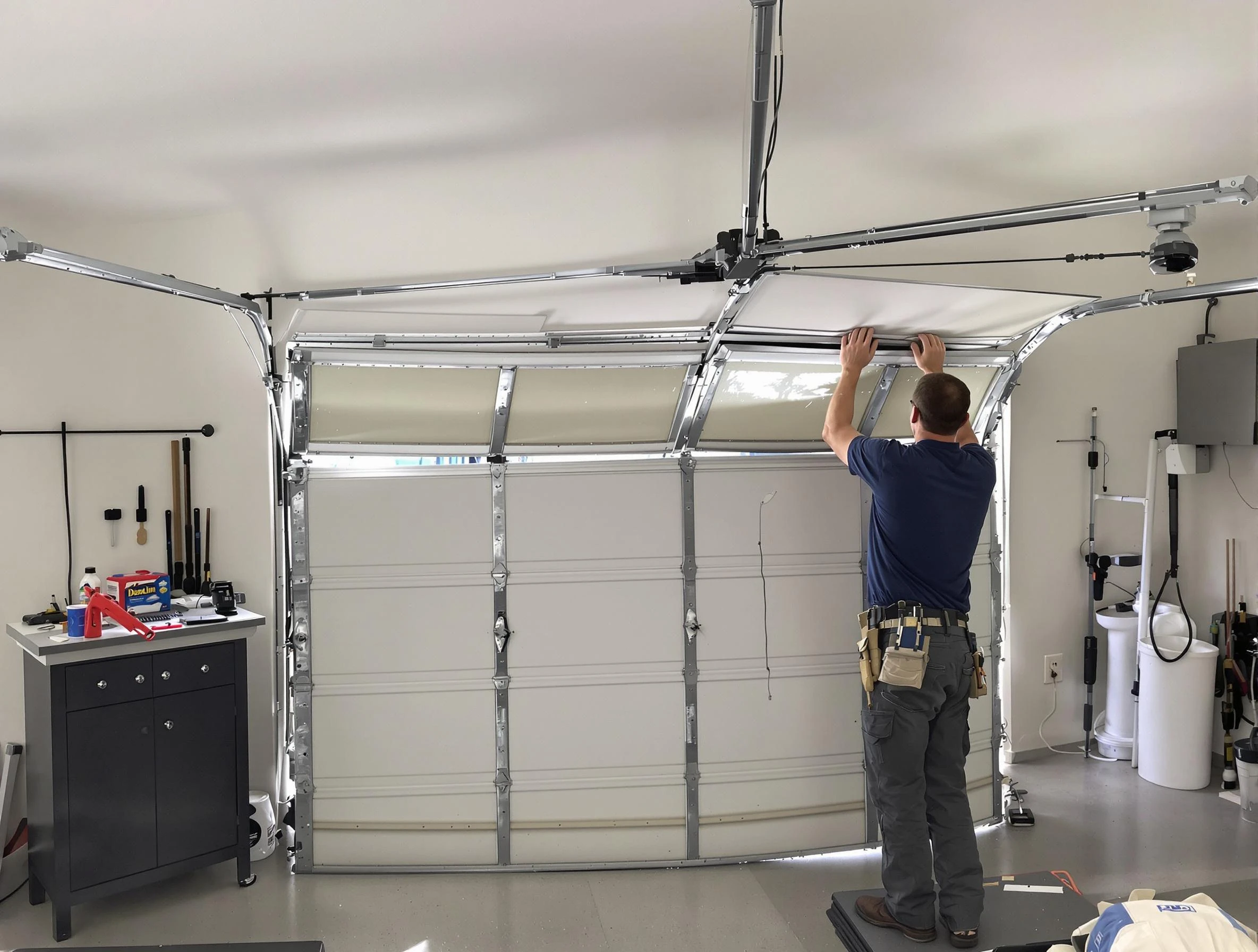 South Jordan Garage Door Repair specialist performing precise section replacement on South Jordan garage door