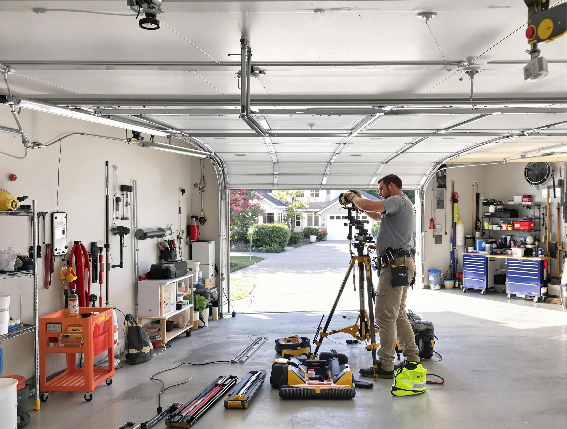 South Jordan Garage Door Repair specialist performing laser-guided track alignment in South Jordan